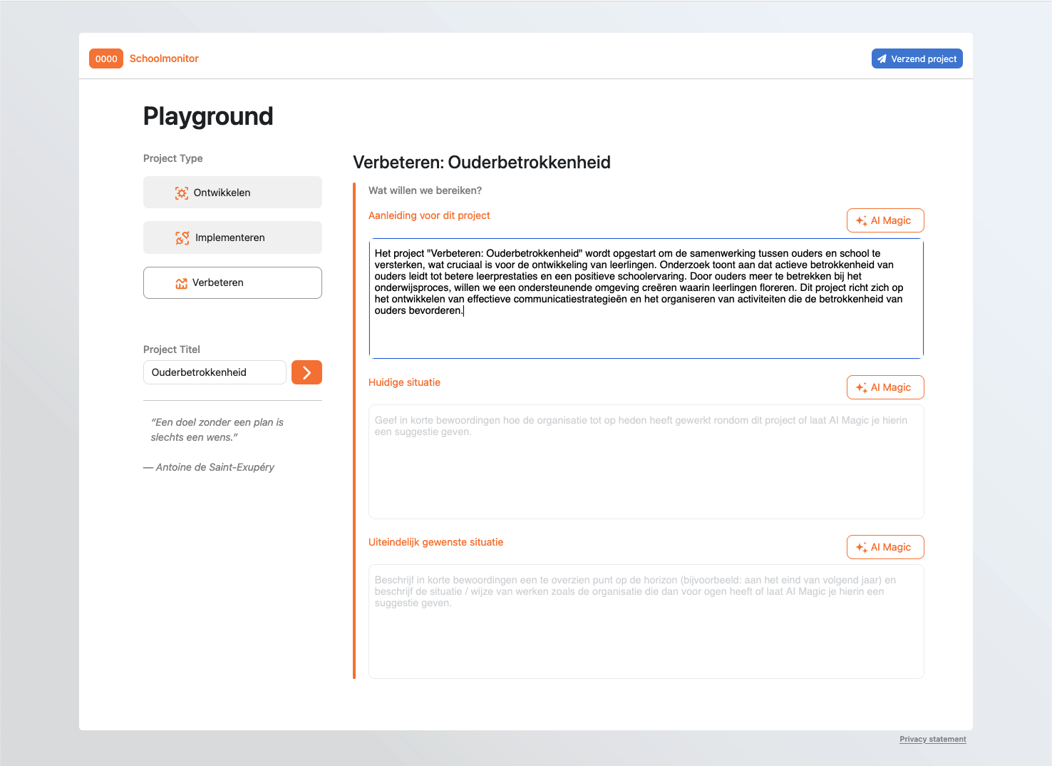 Screenshot van de Schoolmonitor Playground pagina